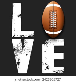 Love and football ball. Happy Valentines Day. Design pattern for greeting card, banner, poster on an isolated background. Vector illustration