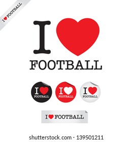 i love football, font type with signs, stickers and tags