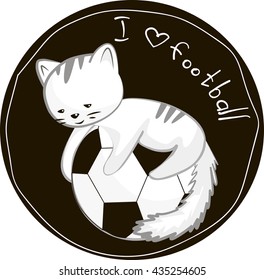 I love football. kitten who sits astride on the ball. Vector design for children's T-shirts, backpacks