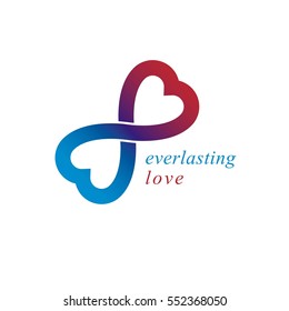 Love Forever conceptual logo, vector symbol created with infinity loop and male Mars an female Venus signs. Relationship creative idea.