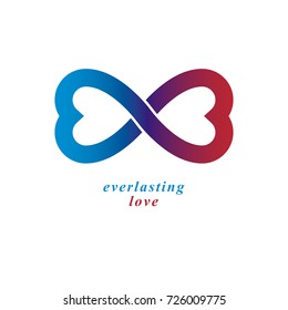 Love Forever conceptual logo, vector symbol created with infinity loop and male Mars an female Venus signs. Relationship creative idea.