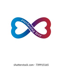 Love Forever conceptual logo, vector symbol created with infinity loop and male Mars an female Venus signs. Relationship creative idea.
