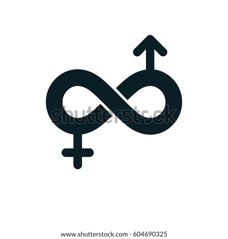 Love Forever conceptual logo, vector symbol created with infinity loop and male Mars an female Venus signs. Relationship creative idea.