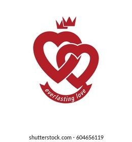 Love Forever conceptual sign, vector symbol created with infinity loop sign and heart.