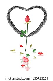 Love Forever, Illustration of A Beautiful Black Heart Shape Made From The Rope with Perfect Red Roses