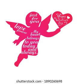 Love forever just for you my heart belongs to you today and always                Happy valentines day cupid or angel vector Illustration of Valentine's Day cupid ready to shoot his arrow