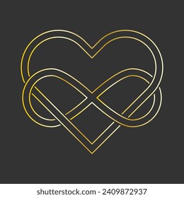Love forever sign, thin line. Intertwined Heart with the sign of Infinity. Vector illustration on black background