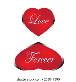 Love forever wording on bright red heart background  