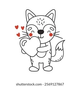 Love fox animal isolated, line design, valentines animal, kids illustration