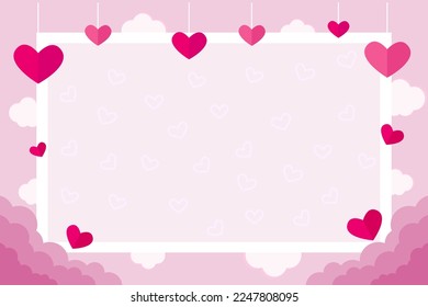 Love frame background. Pink background with hearts. Vector illustration.
