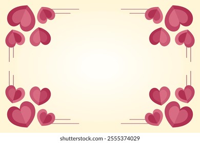 Love Frame with Heart Ornament, Pink Paper Cut Style. Free Copyspace Area Design. Suitable for Greeting Cards, Posters, Social Media, Banners.