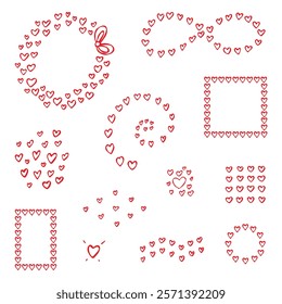 Love Frames. Hand drawn doodle set of frames and wreaths, red contour isolated on a white background. For Valentine s, weddings and anniversaries design, invitations, greeting cards, stickers and more