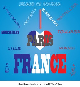 I LOVE FRANCE AND ITS CITIES. VECTOR ILLUSTRATOR.