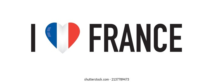 Me encanta Francia - Diseño de bandera y texto aislado en un fondo blanco