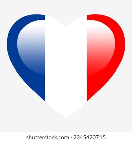 Bandera de Amo Francia, botón brillante de corazón de Francia, símbolo de amor de la bandera francesa. Símbolo patriótico francés. 