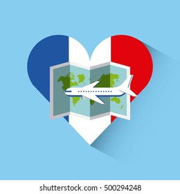love france heart travel vector illustration design