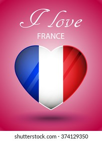 I love France - national flag on glossy Valentine's Day heart on pink background