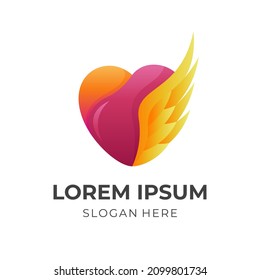 love freedom logo template, love and wing, combination logo with 3d colorful style