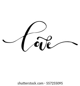 Love - freehand ink inspirational romantic catchword for valentines day, wedding, save the date card. Handwritten calligraphy isolated on a white background. Vector illustration