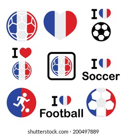 I love French football, soccer icons set 
