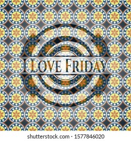 I Love Friday arabic style emblem. Arabesque decoration.