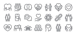 Love, Friendship, Care And Charity Concept Editable Stroke Outline Icons Set Isolated On White Background Flat Vector Illustration. Pixel Perfect. 64 X 64.