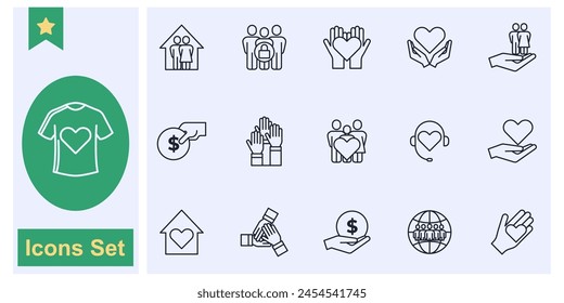 Love, friendship, care and charity concept icon set symbol collection, logo isolated vector illustration