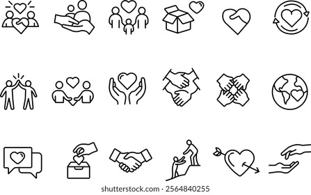 "Love, Friendship, Care, and Charity Editable Stroke Outline Icons for Meaningful Designs"