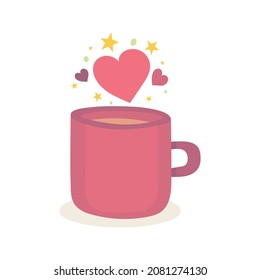 Love and friendship concept. Abstract cup with hearts and stars. Cartoon style, hand drawn scroll vector illustration. Part of set.