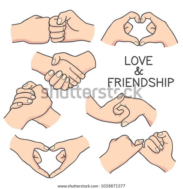 Hakuun Love Friendship Hand Gesture Cartoon Illustration Liittyva Vektorikuva Rojaltivapaa