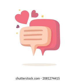 Love and friendship inspiration concept. Speech Bubbles and hearts abstract illustration. Chat icons cartoon style, hand drawn scroll vector illustration. Part of set.