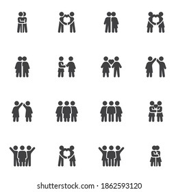 Love and friendship vector icons set, modern solid symbol collection, filled style pictogram pack. Signs, logo illustration. Set includes icons as people relationship, man and woman couple, lovers