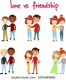 Love frienship vector isolated cartoon style man woman homosexual couple cute fun