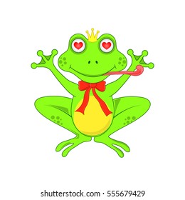 Love the frog with a bow on white background isolated.