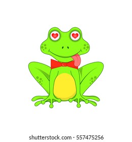 Love the frog with a bow on white background isolated.