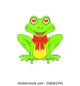 Love the frog with a bow on white background isolated.