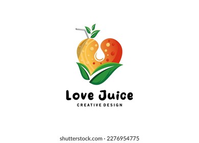 Love fruit juice logo, vector illustration of fresh fruit juice drink logo with love concept