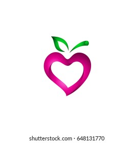 Love Fruit Logo, 3d Heart Shape With Leaf Logo Template for healthy food, farm product, diet program and vitamin/nutrition