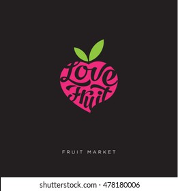 Love Fruit logo. Fresh market emblem. Fresh fruit label or sticker.