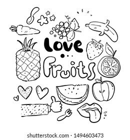 love fruits doodle white background