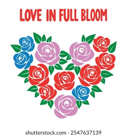 Love in Full Bloom - Heart Shaped Rose Bouquet Illustration