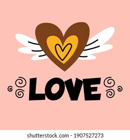 Love - funny text. Vector illustration isolated. For self love inspiration, body care poster, confident, acceptance concept, positive print. Stock Eps cartoon card, motivation quote. Valentine's Day