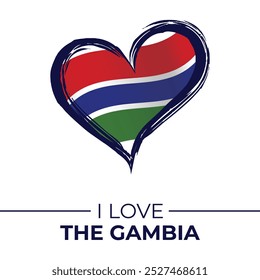 I Love The Gambia Banner with Flag in Heart. The Gambia love Emblem Isolated on White Background. Vector, Illustration, Isolated, Love, Background.