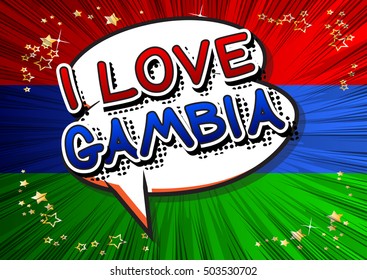 I Love Gambia - Comic book style text.