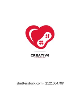 
love game logo. vector illustration of a combination of a heart with a game joystick. a unique image of a heart with a gamepad