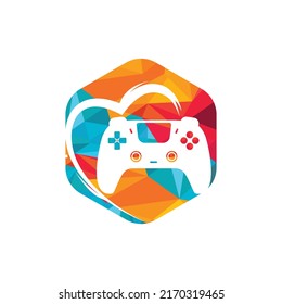 Love games vector logo design template. Vector illustration of a combination of a heart with a game joystick.	