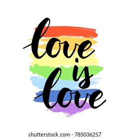 Love is love, gay pride. Rainbow background.