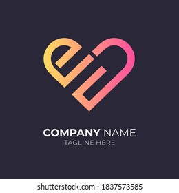 Love EG oder GE Monogram Logo. Herz mit Buchstaben E und Buchstaben G fette Logo Farbverlauf-Farbe