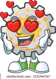 In love gear shape circle with cartoon character