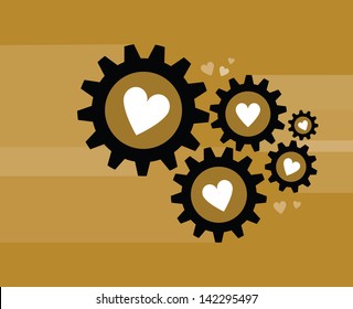 Love Gears With Heart Symbols. Vintage Style Illustration. Idea - Love Is The Engine That Keeps Your Mind And Body Healthy. Enjoy!